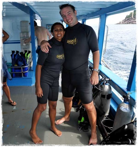 Manali and Terry in Dive Suits