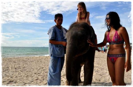 Manali with Lily the Elephant on Beach